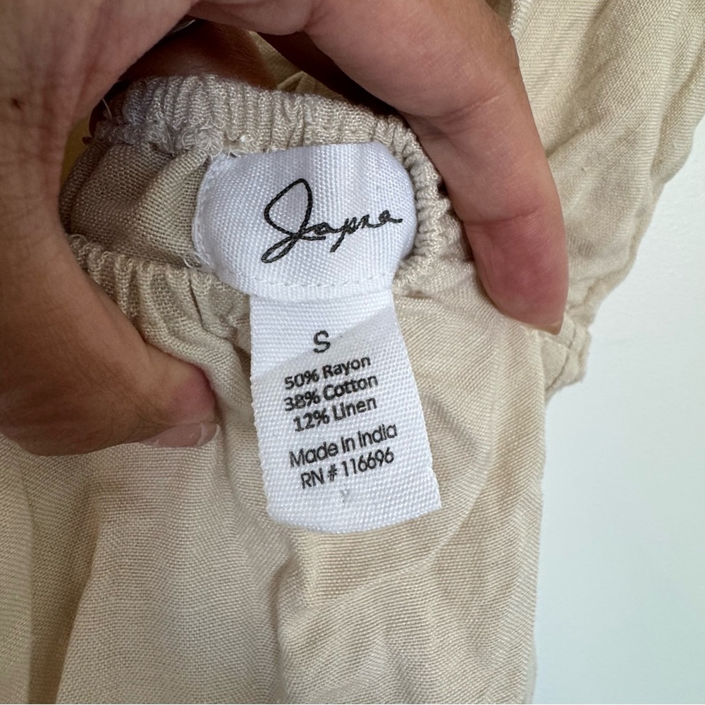 S Cream Oatmeal Linen Blend Jumpsuit Vacation Travel Quiet Luxury Minimal Chic - Picture 12 of 15